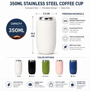 แก้วกาแฟสแตนเลสสุญญากาศแบบพกพา ขนาด 350 มล. 12 ออนซ์ สำหรับใช้ในบ้าน สำนักงาน ของขวัญส่งเสริมการขายขององค์กร พร้อมบริการสกรีนโลโก้ตามสั่ง - Product Image 2