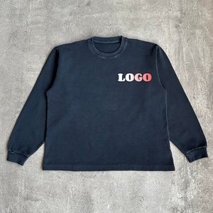 <span class=keywords><strong>Maglietta</strong></span> Vintage <span class=keywords><strong>Nera</strong></span> <span class=keywords><strong>Termica</strong></span> Oversize Stampata con Effetto Acid Wash, 100% Cotone, Casual, Personalizzata, a Maniche Lunghe in Maglia Waffle per Uomo - Product Image 1