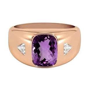 Anillo de Plata de Ley 925 con Baño de Oro de 14K, Estilo Art Deco Clásico Vintage, con Amatista Morada, Geométrico, para Bodas, Venta al Por Mayor - Product Image 1