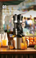 Professionele commerciële sapcentrifuge met automatische invoer voor hele vruchten, elektrische grote opening, langzame pers voor citroen en mango.
