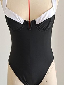 Custom Women's <b>Tummy</b> <b>Control</b> Sexy Sweetheart Neckline One-Piece Swimsuit Black and White Contrast Trim Bathing Suit - Product Image 6