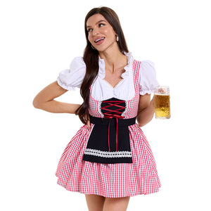 Vestido a Cuadros Estilo Folclórico Bávaro, Disfraz Rojo, Verde y Azul para Fiesta de Oktoberfest, Traje de Mujer, Primavera 2025 - Product Image 3