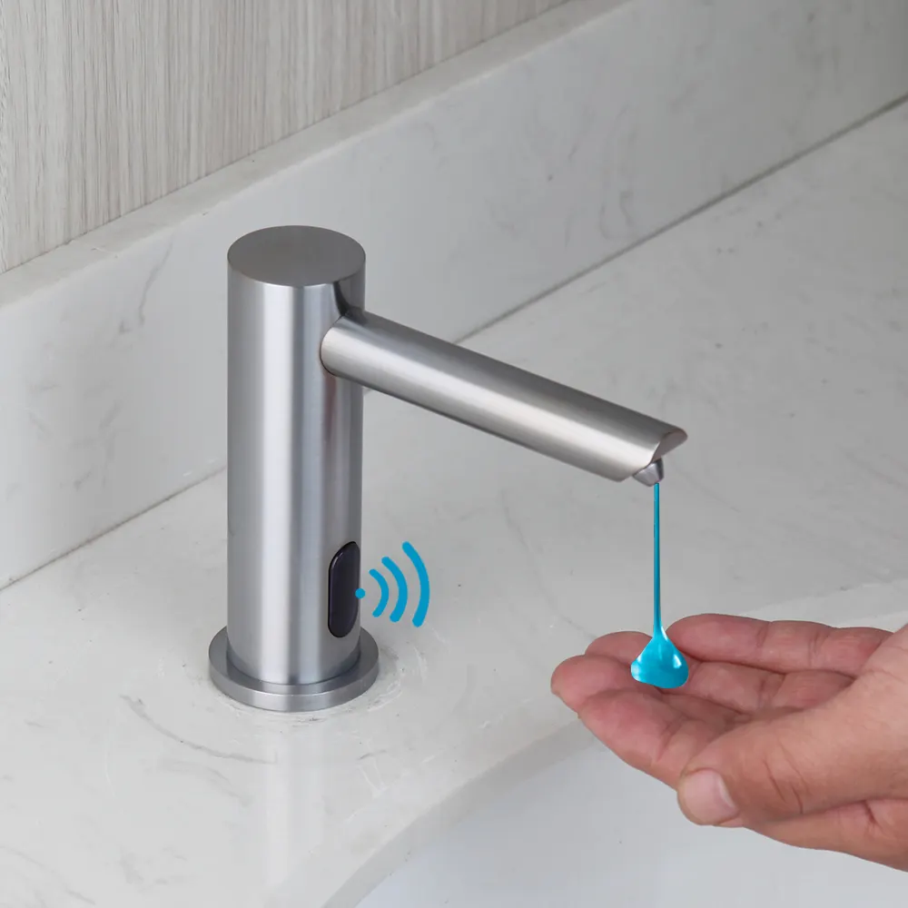 JIENI banyo lavabo havzası fırçalanmış nikel otomatik sensör ücretsiz dokunmatik sabunluk güverte üstü