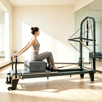 Reformer Pilates Noir en Aluminium avec Demi-Trapeze, Lit de Pilates Elite pour Entraînement Commercial en Studio et Équipement de Fitness