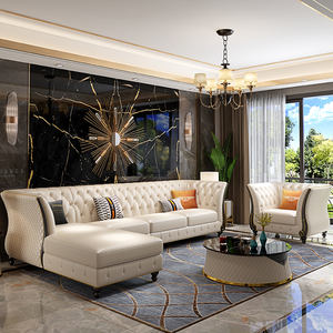 Luxury Home Furniture Nordic Villa Hotel Luxury Design Tufted Leather <strong>Sofa</strong> Set - Product Image 2