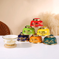 Bol à thé au lait épaissi de style mongol, 45 pouces, à large bord, en porcelaine plaquée or, style ethnique/minimaliste, vaisselle