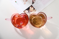 Tasses à café en verre transparent et rose en forme de cœur, à une seule couche, mignonnes pour les filles, pour la Saint-Valentin
