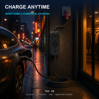 Borne de recharge murale pour VE, Type 2 Type 1, contrôle WiFi via application, écran LCD, IP66, station de charge intelligente, câble de 5 m, support inclus