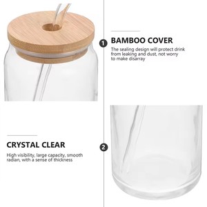 1 unidad disponible: Taza de café tipo Mason Jar con tapas y pajitas, vasos para café helado, vasos para bebidas y zumos, para cócteles y whisky - Product Image 4