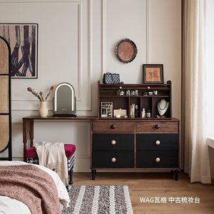 Retro Solid Wood Dressing Table With Drawers Extendable Storage Bedroom Living Room Cabinet - Product Image 2