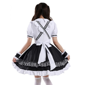 Maid Outfit Lolita Dress Set Black <b>White</b> Checkered Cosplay Costume for Anime Role Play <b>Women</b> Spring 2025 Polyester - Product Image 3