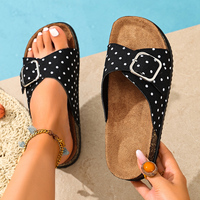 Sandales à pois pour femmes, à bride unique, à boucle, à bout ouvert, pour l'été, plage, noir et blanc