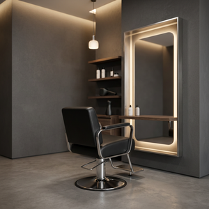 Station de Barbier Commerciale de Luxe Dorée et Noire au Design Moderne avec Matériaux en Bois et Miroir de Salon pour Salons de Beauté et Coiffure - Product Image 3