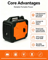 Générateur Inverter Portable 2000W Silencieux à Essence, Station d'Énergie 1800W Nominale 230V pour Camping, Camping-car, Maison, Urgence et Alimentation de Secours