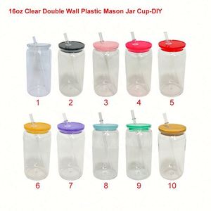 Gobelet en plastique Mason Jar de 16 oz avec logo personnalisé, paille intégrée, sans BPA, réutilisable et anti-fuite pour le camping et les fêtes – Vente en gros - Product Image 4