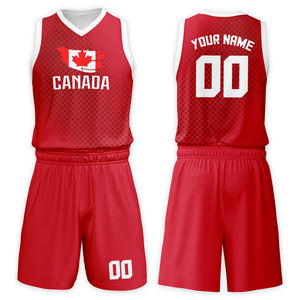 Conjuntos de Uniformes de Baloncesto para Niños al por Mayor, Estilo Bandera de Canadá, 100% Poliéster Transpirable, Tallas Grandes, para Entrenamiento Juvenil Universitario - Product Image 1