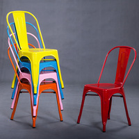 Meilleure vente chaise de salle à manger de restaurant empilable en fer avec dossier en métal multicolore à bas prix