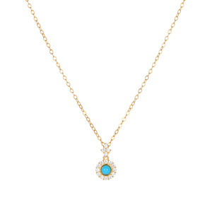 Collier pendentif en argent sterling S925 avec halo de turquoise et zircon, bijoux délicats minimalistes tendance, cadeau pour femmes et filles, à porter au quotidien - Product Image 1