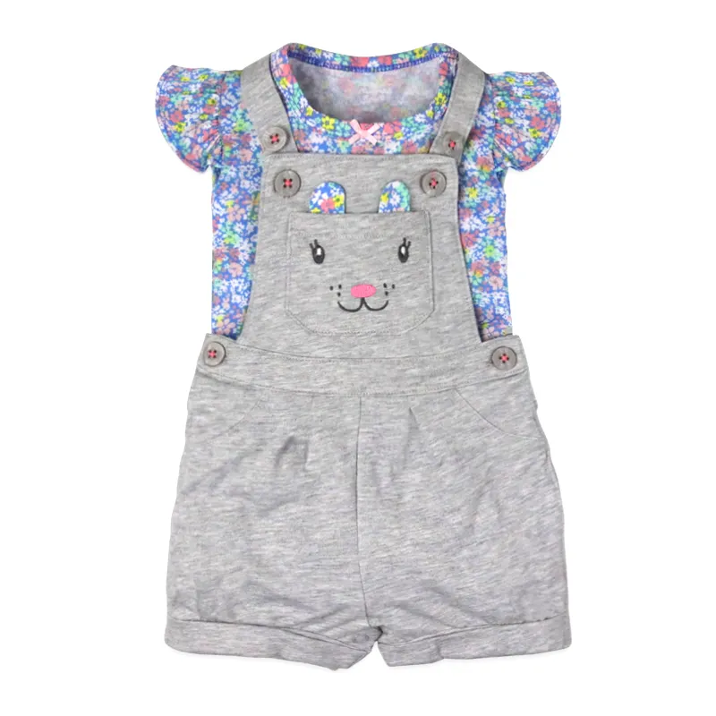 Wholesale Summer Fashion Cotton fabric Baby clothes boys' and Girls' Overalls Short Sleeve T-Shirt+Suspender Pant clothing set