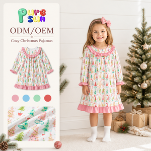 Abito <span class=keywords><strong>da</strong></span> bambina Puresun certificato CPSIA, 100% cotone morbido, con stampa <span class=keywords><strong>albero</strong></span> di Natale, lunghezza al ginocchio, con volant, stile personalizzato, <span class=keywords><strong>da</strong></span> boutique. - Product Image 1