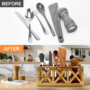 Wooden cutlery rack, kitchen chopstick holder, silverware holder, knife and fork storage <b>box</b>, breathable drying and draining - Product Image 4
