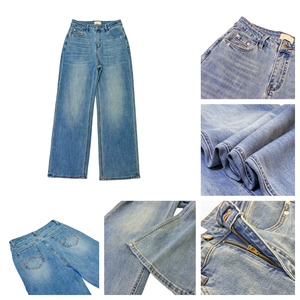 <span class=keywords><strong>Jean</strong></span> en denim décontracté pour <span class=keywords><strong>femme</strong></span>, coupe droite, taille haute, longueur intégrale, délavé aux enzymes - Product Image 6