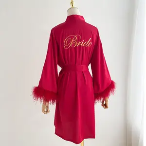 2024 New Arrivals Embroidery Pink Bridesmaid Wholesale Pink Satin Bridal Robes And Slippers Bride Robe