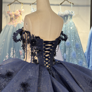 ชุดเดรสงาน Quinceanera รุ่น Dy20259 แบบเปิดไหล่ทรงบอลกาวน์ ผ้าชีฟองประดับappliqué สีน้ำเงินกรมท่า สำหรับสาวๆ สไตล์เจ้าหญิง ชุดราตรีออกงาน - Product Image 6