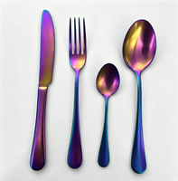 Juego de Cubiertos de Titanio Arcoíris de 4 Piezas, Acero Inoxidable 410, con Cuchillo Dentado para Restaurante, Hotel y Catering
