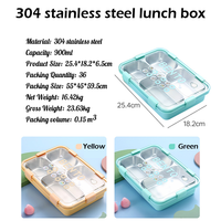 Boîte à lunch à 4 compartiments avec bol à soupe, double couche, doublure en acier inoxydable 304, boîte bento chauffable, boîte à lunch pour enfants, école