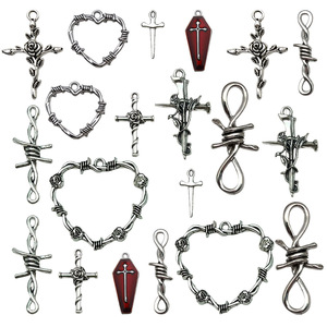 Cross Thorn Heart Pendant DIY Jewelry Accessories For Bracelet Necklace Keychain <b>Silver</b> Tone Barbed Wire Design - Product Image 5