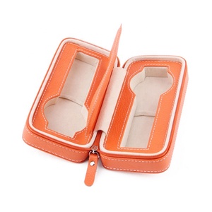 หรูหราBurnt Orangeของแท้หนัง 2 สล็อตผู้หญิงLady Zipperนาฬิกาเดินทางจัดเก็บกรณี - Product Image 5