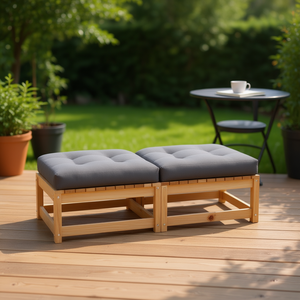 Repose-pieds de patio en bois de pin massif, coussin gris, meubles d'extérieur durables, design minimaliste, siège pour 2 personnes - Product Image 2
