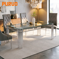 Table à manger en verre trempé transparent en acier inoxydable de luxe léger, finition dorée, 6 places, fabrication OEM en Chine