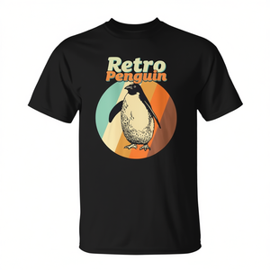 Retro Penguin <b>Vintage</b> T-Shirt Black Men's <b>Graphic</b> <b>Tee</b> Crew Neck Short Sleeve Adult Promotional Activities Silk Screen Printing - Product Image 2