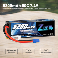 Baterai Lipo ZEEE 2S 50C 5200mAh EC3 untuk Mobil RC Truk 1/8 1/10 Kendaraan RC