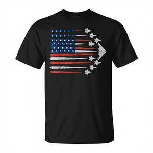 T-shirt patriotique avec drapeau américain, jets de combat, rouge, blanc, bleu, 4 juillet - Product Image 2