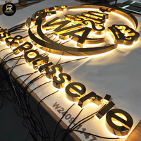 Logotipo 3D LED Iluminado Personalizado de Acero Inoxidable para Empresas de Lujo, Resistente al Óxido, con Retroiluminación Dorada y Acabado Metálico