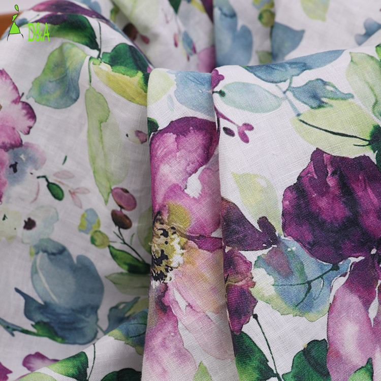 Тканая ткань для платьев, индивидуальная печать, цветочный принт, 100, 100% л, 100% лен, простая устойчивая одежда для заказа DA