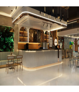 Elegante barra de bar europea KRIONS de superficie sólida con refrigerador integrado de forma curva y larga - Product Image 4