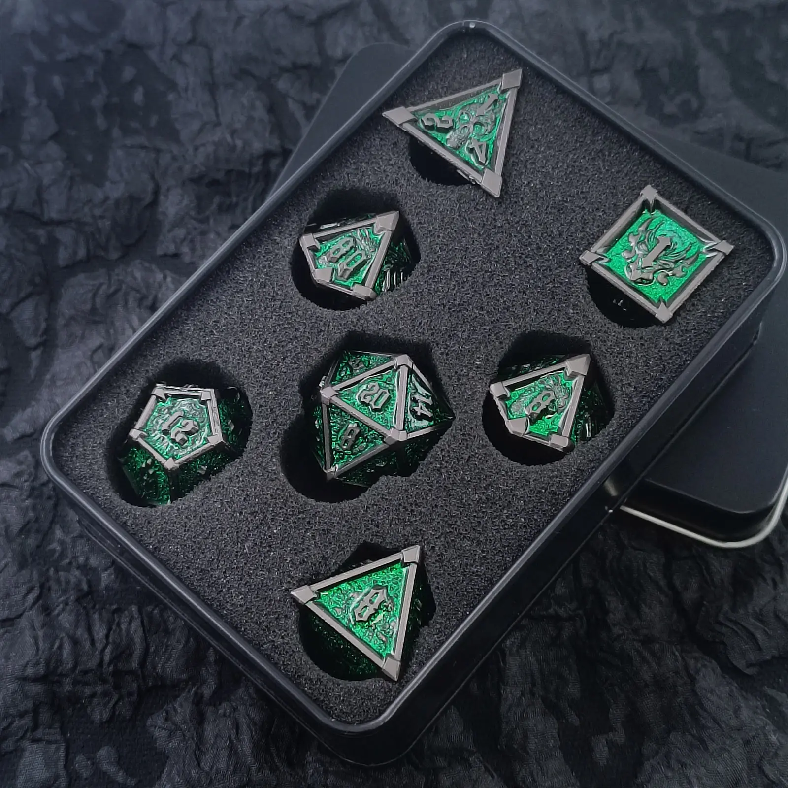 Set dadu logam permainan meja baja Aloi seng elemen Naga logam RPG Set Kolektor hadiah klasik