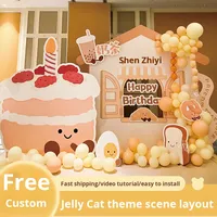Kit de Décoration Scénique Tout-en-un Jellycat Cartoon Tabletop KT Board Balloon Set avec Toile de Fond Imprimée Numérique pour Cérémonie du 1er Anniversaire de Bébé