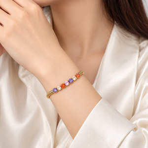 สร้อยข้อมือโซ่ลายงูประดับเพทายหลากสี สแตนเลสสตีล โทนสีทองและสีเงิน - Product Image 5