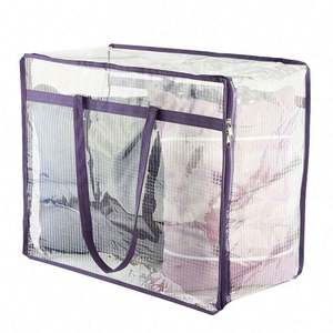 Sac de rangement pliable pour vêtements et couettes, grande capacité, écologique, avec fermeture éclair, pour le salon, cube d'emballage transparent - Product Image 3