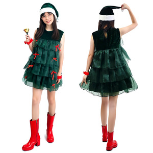 Vestido de árbol de Navidad sin mangas, verde, de tul escalonado, estilo A, disfraz para mujer, conjunto de ropa para fiesta navideña, cosplay. - Product Image 1
