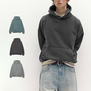 KingSen High Quality Nylon/Cotton Unisex Heavy Hoodie Pullover Sweatshirt Custom Logo Distressed Casual wear Hoodies - Product Image 2