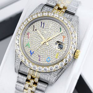 Montre mécanique bicolore 41 mm 36 mm entièrement sertie de zircons style hip-hop personnalisable avec moissanite - Product Image 1