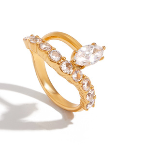MW 18K Gold-Plated Zircon Classic Trendy Horse Eye Zircon Round Zircon Double Layer <strong>Ring</strong> Stainless Steel <strong>Rings</strong> <strong>Adjustable</strong> - Product Image 5