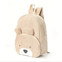 Sac à dos léger en velours côtelé avec motif ours mignon, sac de voyage tendance pour les élèves du primaire
