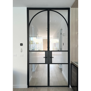 Puertas Interiores de Aluminio Elegantes con Manija de Latón para Casas, Diseño de Rejillas Arqueadas Internas, Puertas Francesas de Acero para Habitaciones - Product Image 6